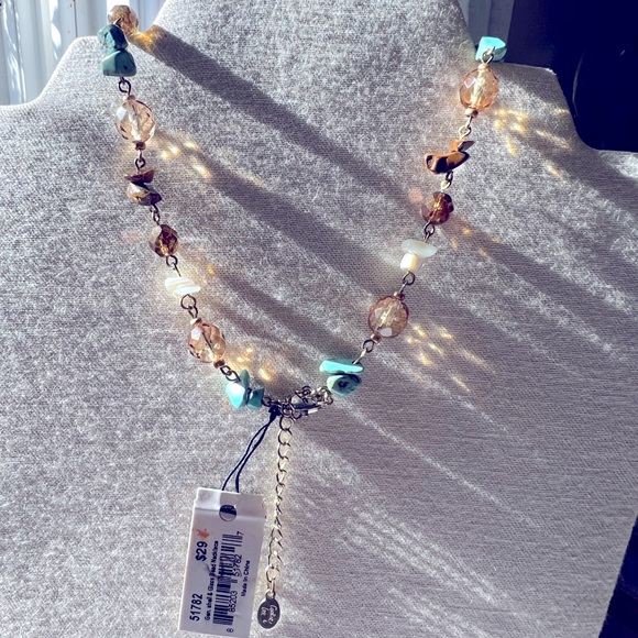 🐚Genuine Shell Turquoise Chip Glass Bead Gold Tone Necklace by Cookie Lee - Picture 5 of 6